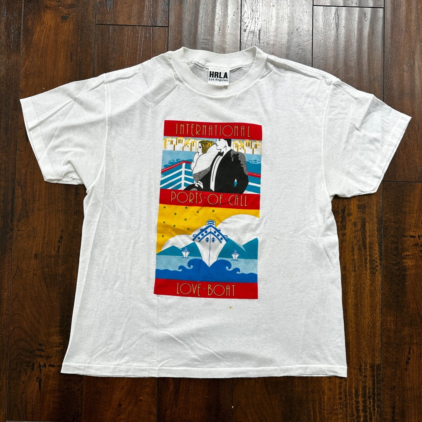 Love Boat Art VTG T Shirt Poetry Romantic Travel USA Rare Sailing 90s Internatio