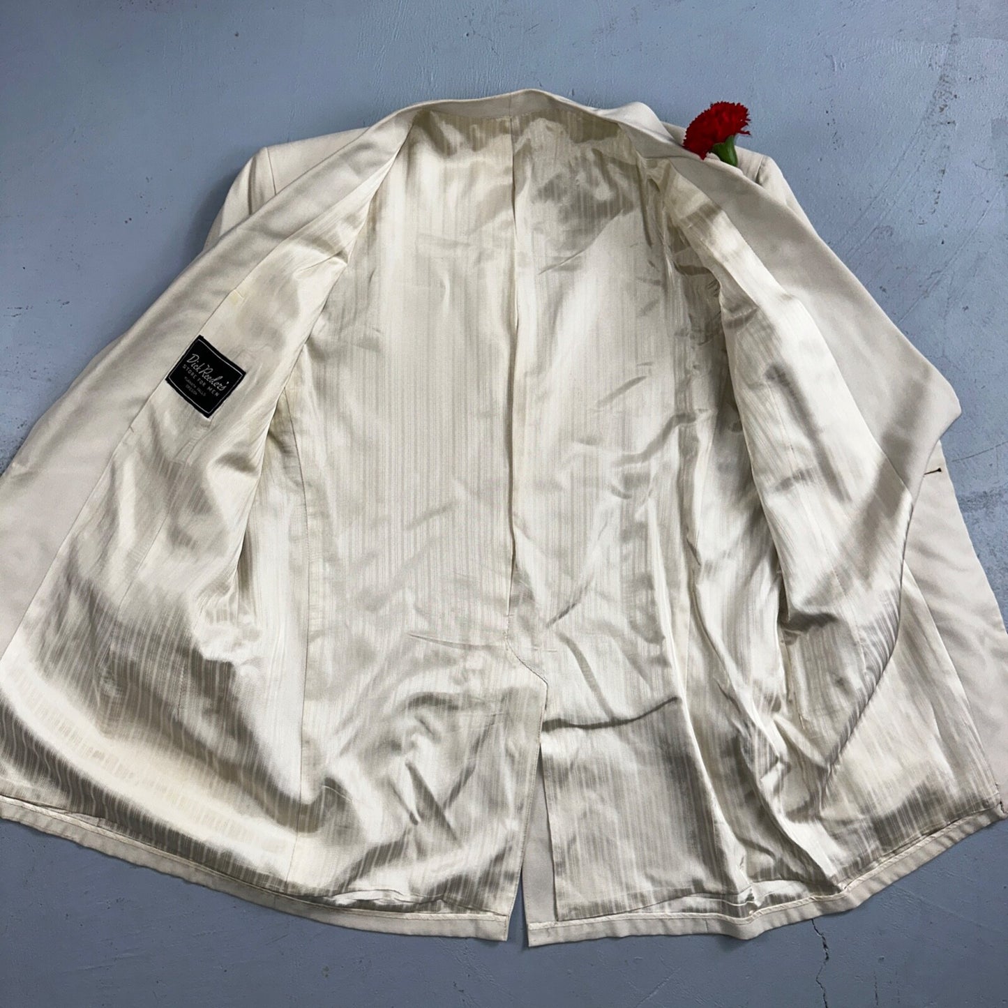 VTG Mens Suit 42 Jacket Coat 1970s Rockabilly 60s 70s USA White Thin Cream Rose