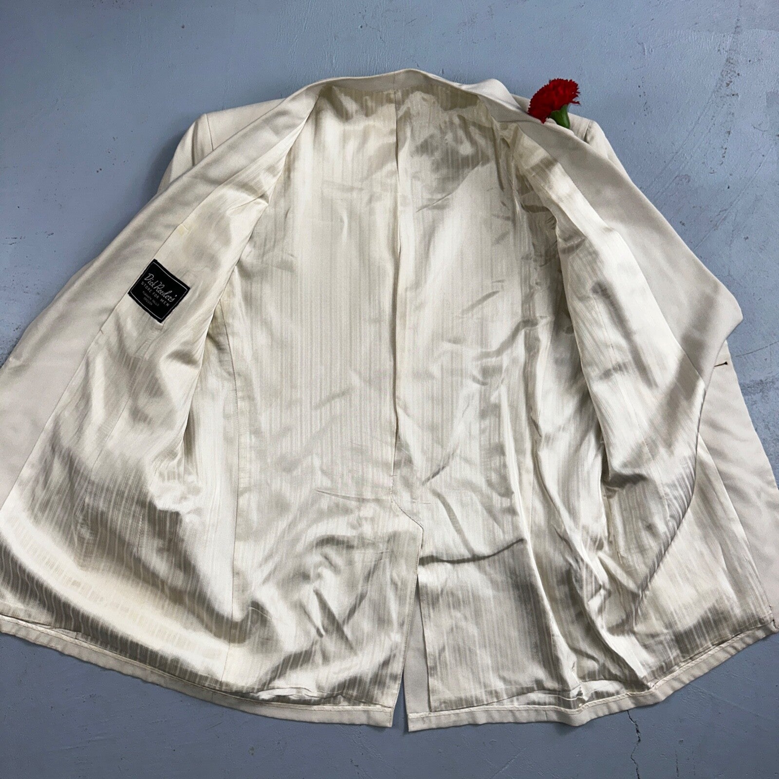 VTG Mens Suit 42 Jacket Coat 1970s Rockabilly 60s 70s USA White Thin Cream Rose