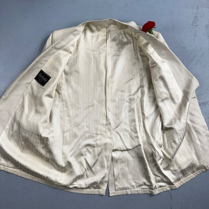 VTG Mens Suit 42 Jacket Coat 1970s Rockabilly 60s 70s USA White Thin Cream Rose