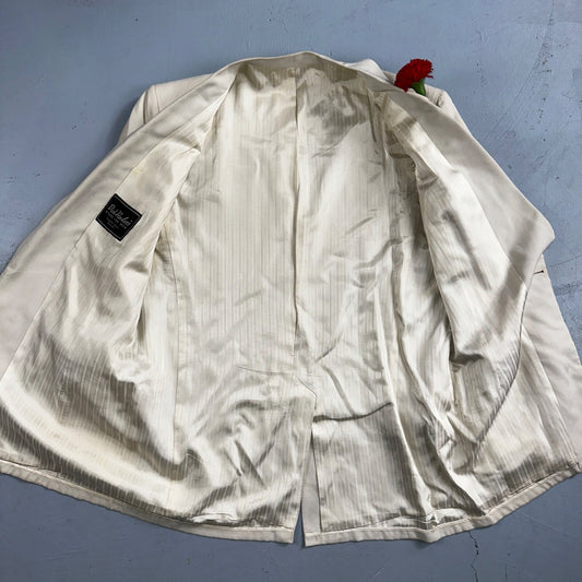 VTG Mens Suit 42 Jacket Coat 1970s Rockabilly 60s 70s USA White Thin Cream Rose