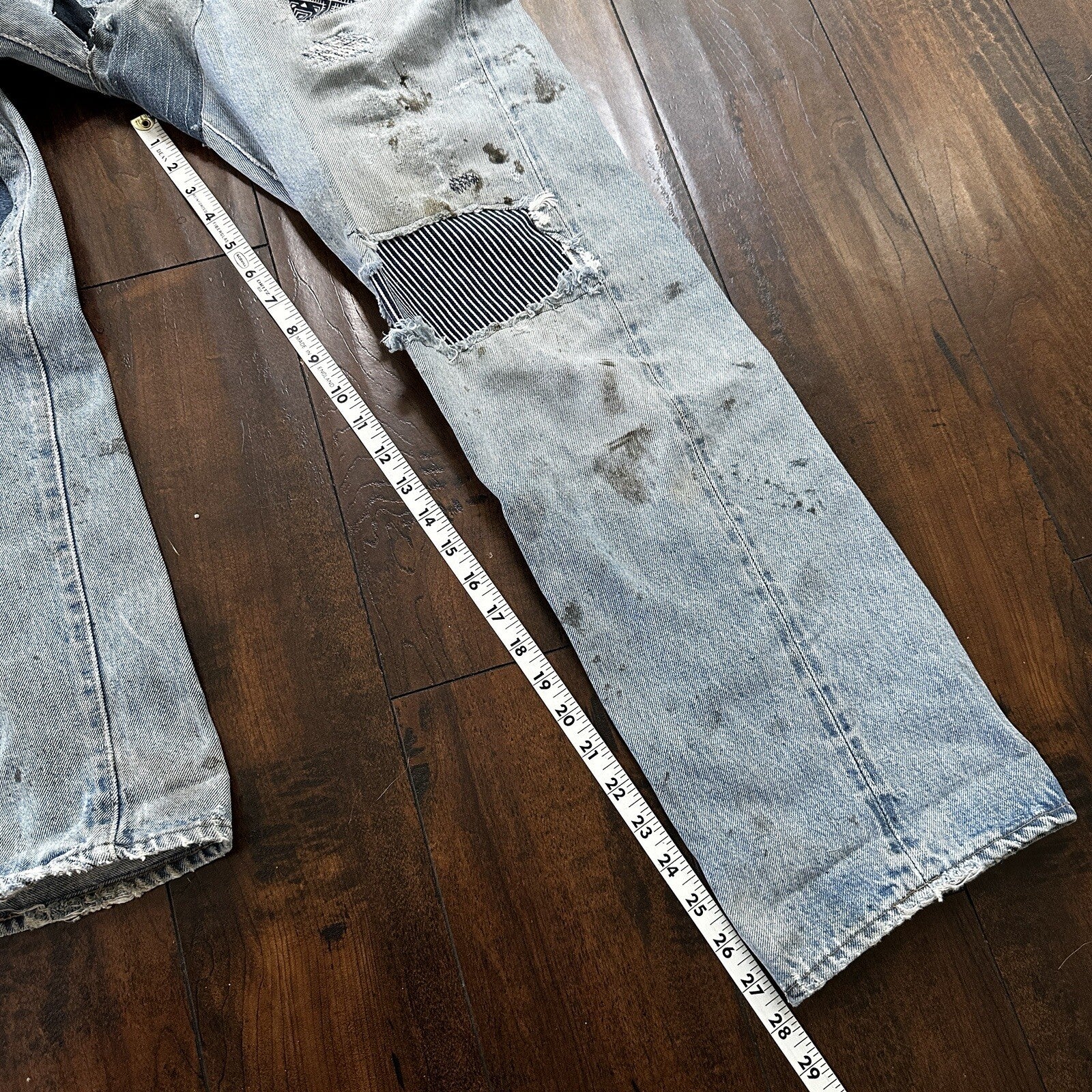 Levis Vintage 80s Redline Selvedge USA 501 Light Wash Jeans 66 30x28 Thrashed