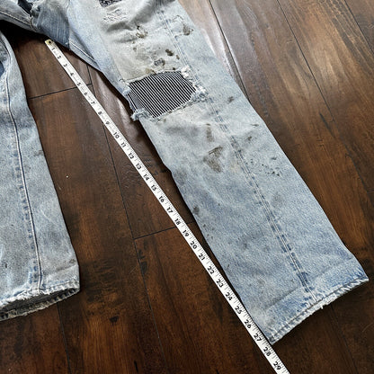 Levis Vintage 80s Redline Selvedge USA 501 Light Wash Jeans 66 30x28 Thrashed
