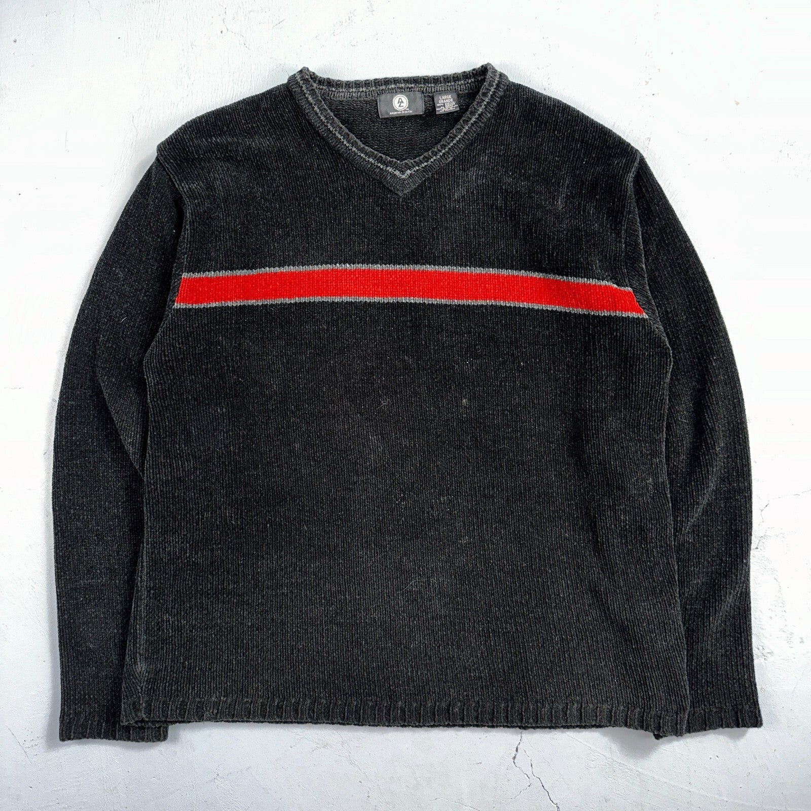 VTG Arizona Sweater Mens L Black Fleece Knit Pullover 2000s Streetwear Y2K Red