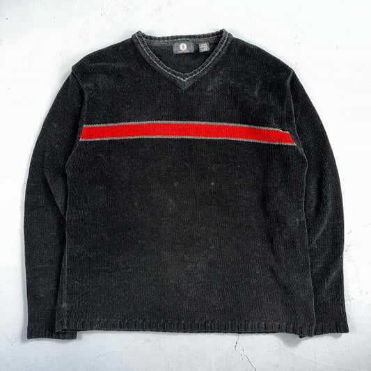 VTG Arizona Sweater Mens L Black Fleece Knit Pullover 2000s Streetwear Y2K Red