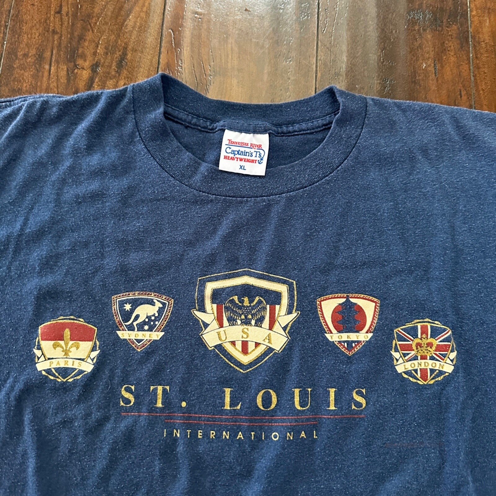 St Louis Single Stitch Vintage T Shirt Missouri Home Town USA Travel Blue Rap