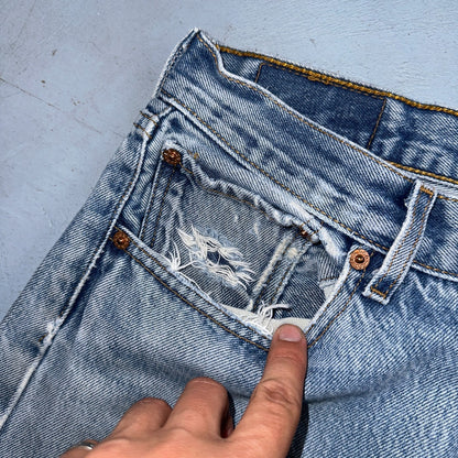 Levis 501 Vintage 90s Mexico Straight Leg Jeans Blue Light Wash 33x36 Act 31x31