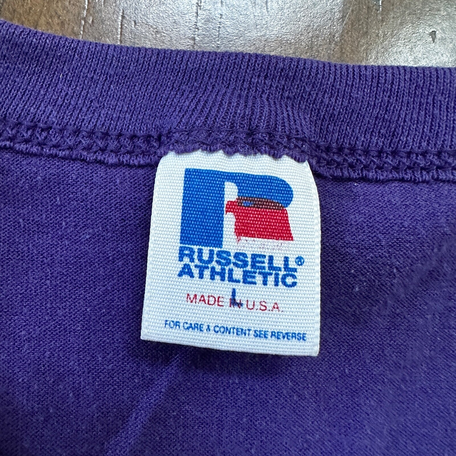 Russell Athletic USA Blank Purple VTG T Shirt 90s Single Stitch Sleeves Basic