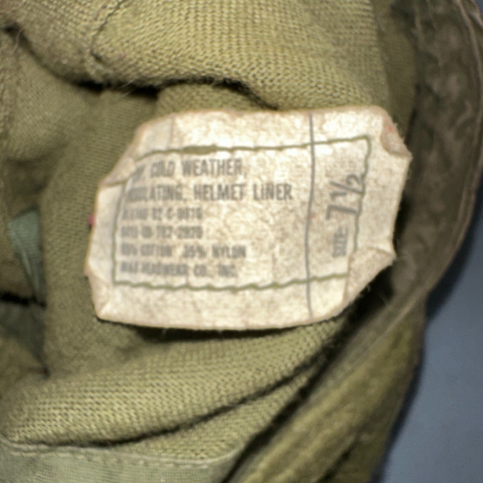 Mil Spec 1982 Hat Cap Cold Weather Insulating Helmet Liner Sn72-6030 Size 7-1/2