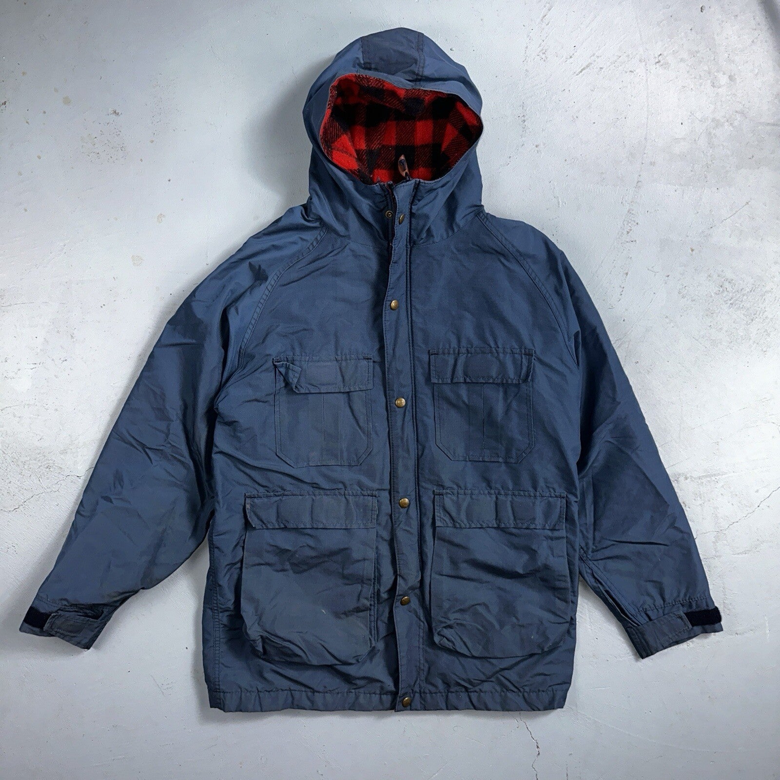 LL Bean Parka VTG Jacket Mens M Baxter State  Maine Coat Plaid Lined Blue Wool