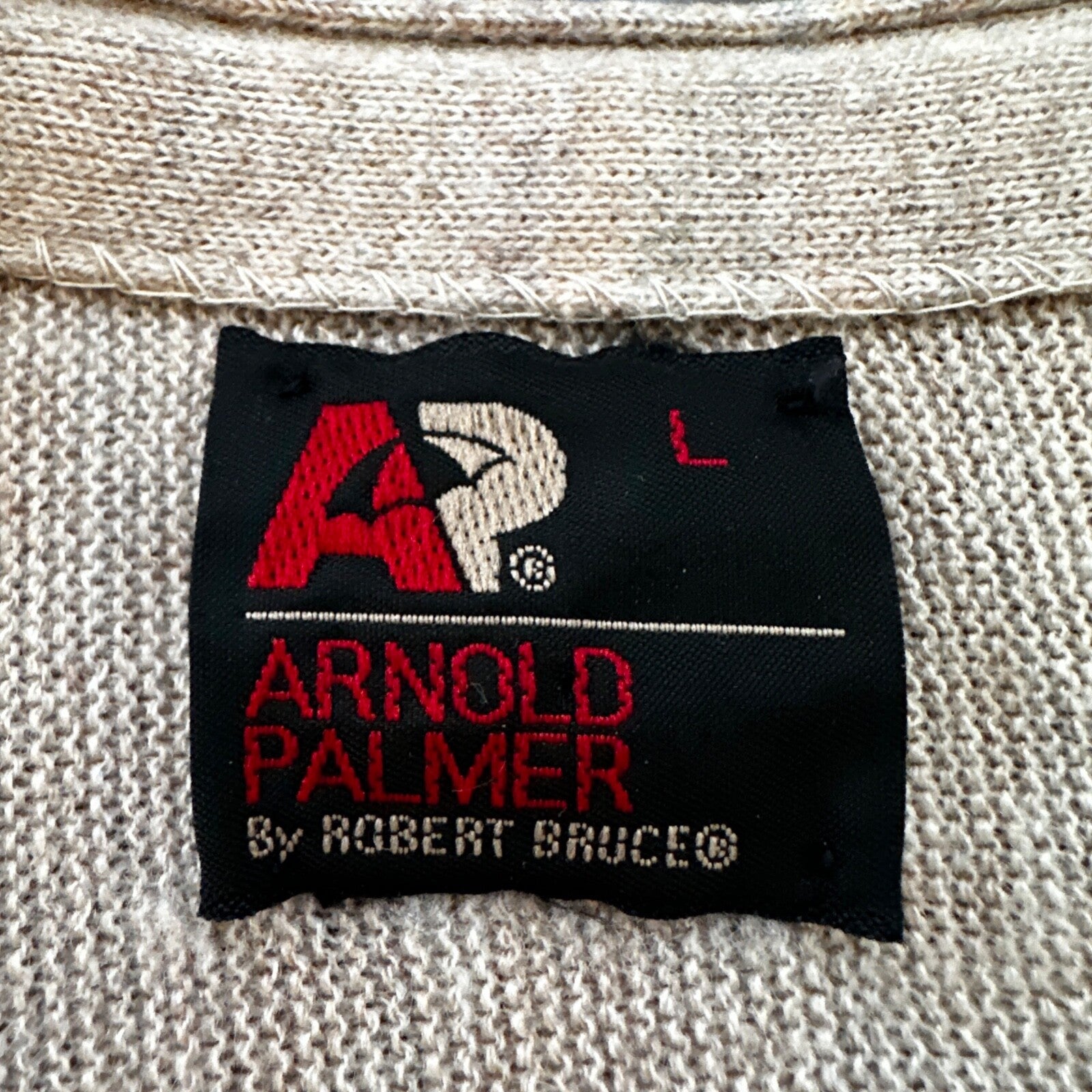 VTG 60s Arnold Palmer Beige 100% Wool Cardigan Sweater Cobain L 70s 1970s