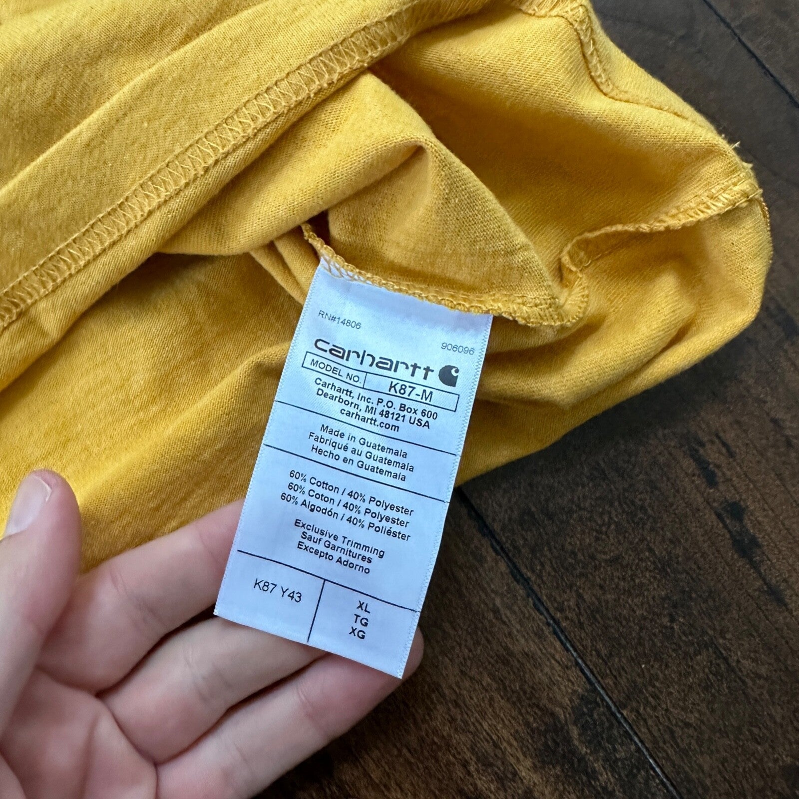 Carhartt T Shirt Original Fit XL K87 Y12 Gold Heather Chest Pocket Short Sleeve