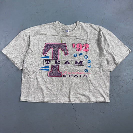 Team 1992 Summer Spain Crop Top VTG T Shirt 1992 Sports Beach Cool Graphic 90s