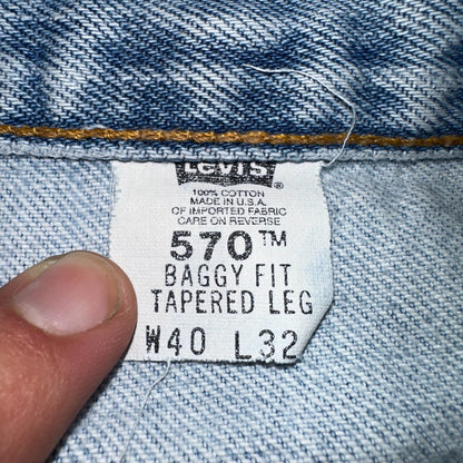 Levis 570 Jeans Mens 40x32 Blue Baggy Wide Loose Denim Pants Tapered 39x30