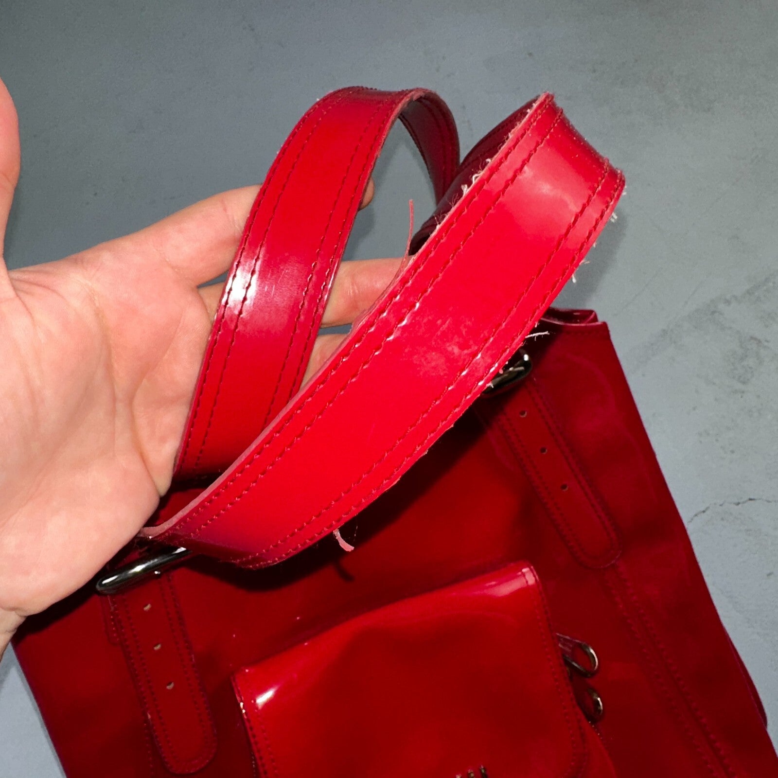 Ted Baker Red Patent Leather Quilted Large Stitch Tote Bag Purse Statement Y2K