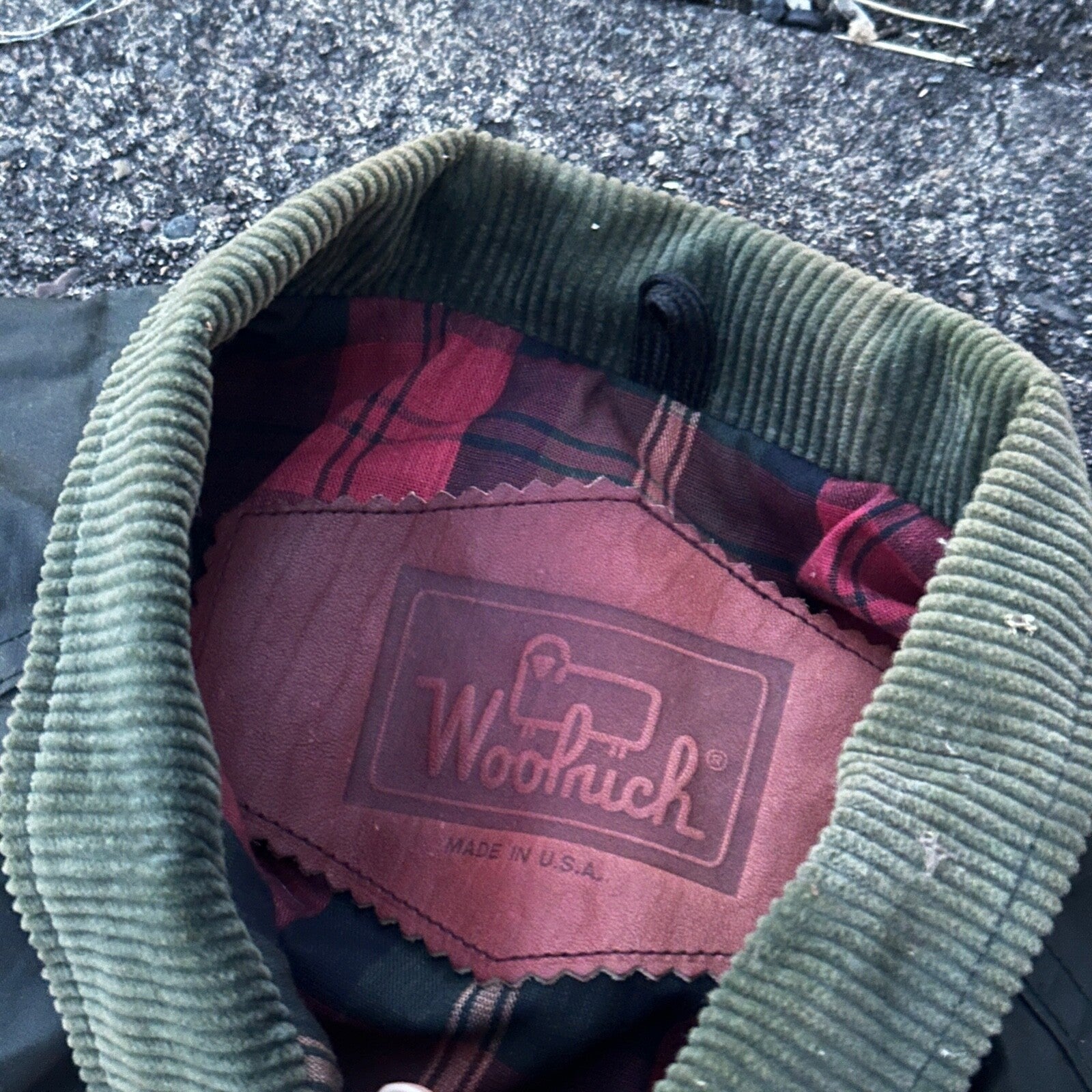 Vintage Woolrich Bomber Jacket Green USA Stained 90s Red Lining USED HEAVY