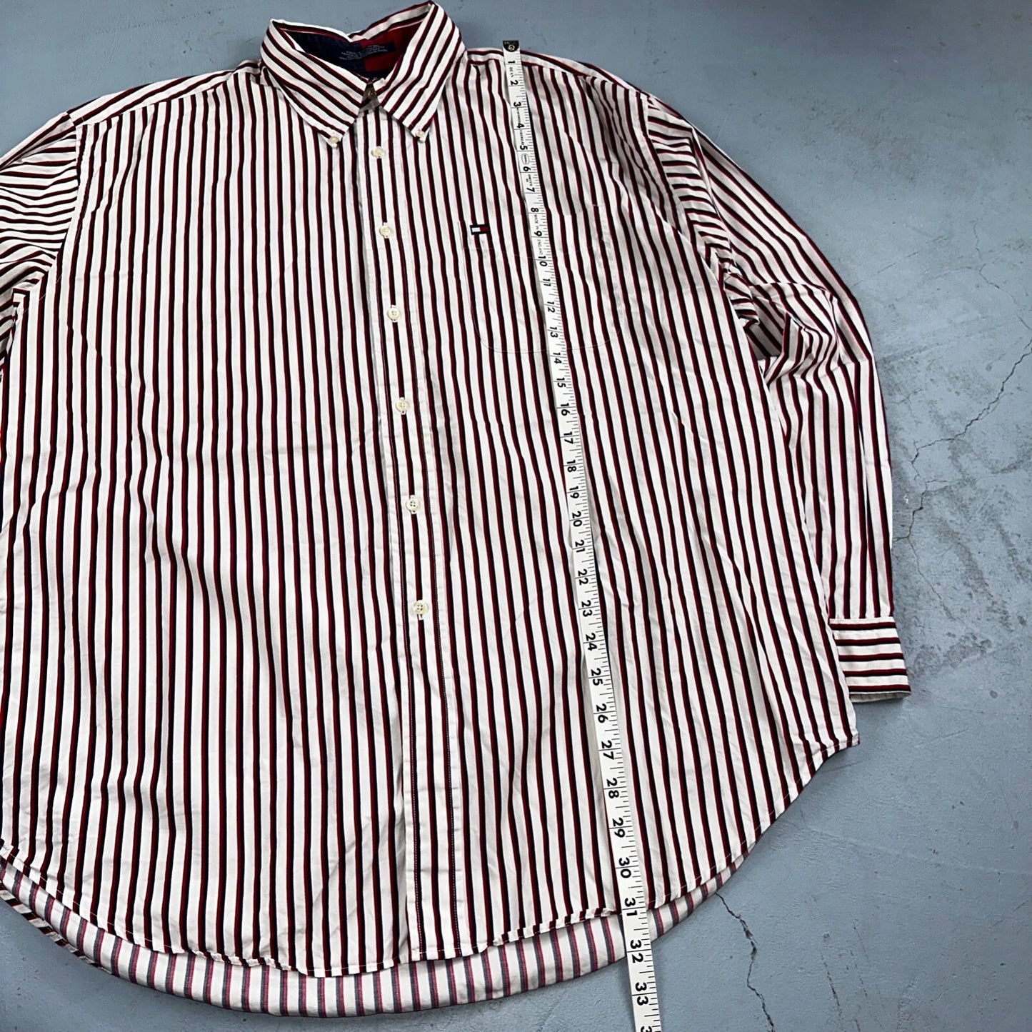 Tommy Hilfiger Vintage Mens XL Red Blue Striped Long Sleeve Button Down Shirt