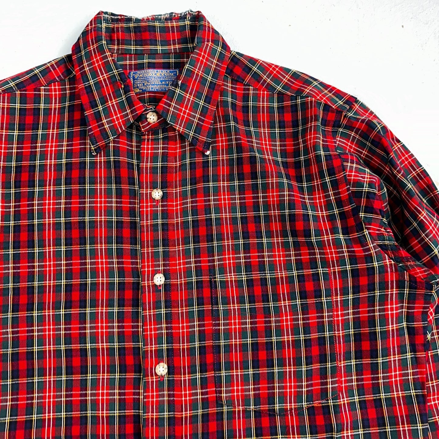 Vintage Pendleton Shirt Mens M Wool Plaid Flannel USA Button 1970s 70s Red