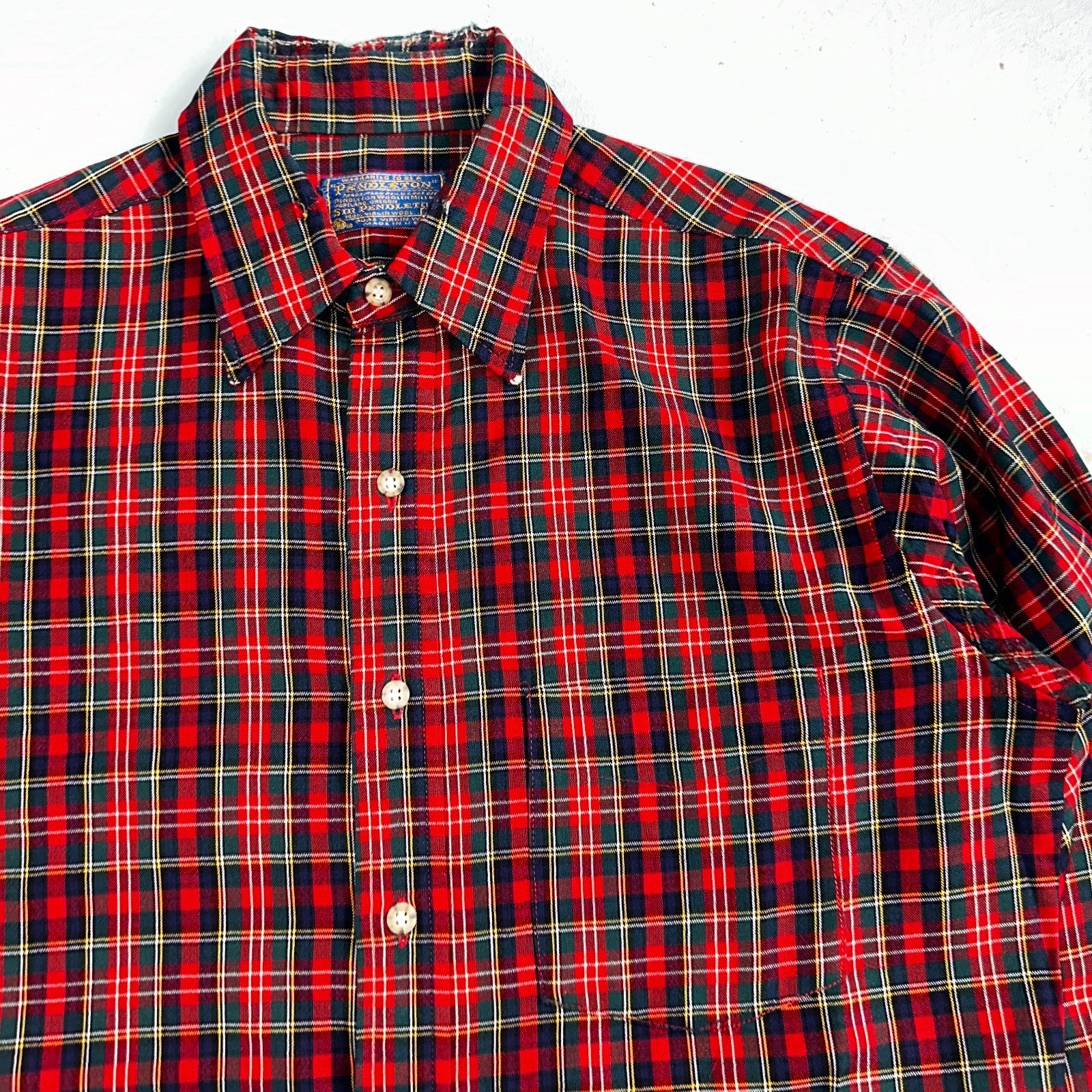 Vintage Pendleton Shirt Mens M Wool Plaid Flannel USA Button 1970s 70s Red