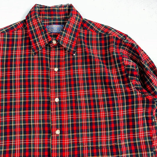 Vintage Pendleton Shirt Mens M Wool Plaid Flannel USA Button 1970s 70s Red