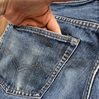 Levis 501 XX Big E True Vintage 60s Redline THRASHED Denim Jeans 1960s 27x26