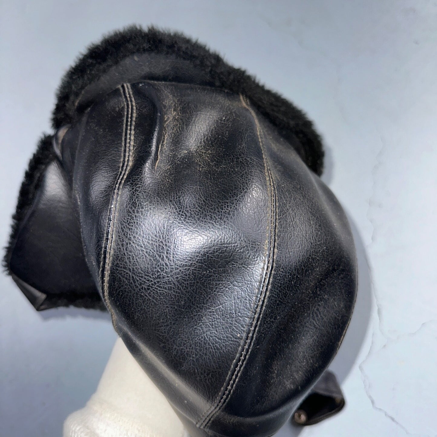 VTG Trooper Uszanka Hat Men’s Medium Black Ear Flaps Winter Unisex Aviator 80s