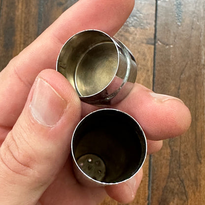 Vintage Modern MCM Silver Tone Chrome Bullet Shaped Salt & Pepper Shakers Eames