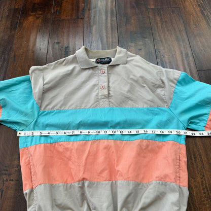 VTG 80s Duffel Pink Blue Strip Collared Pullover Windbreaker Womens L Colorblock