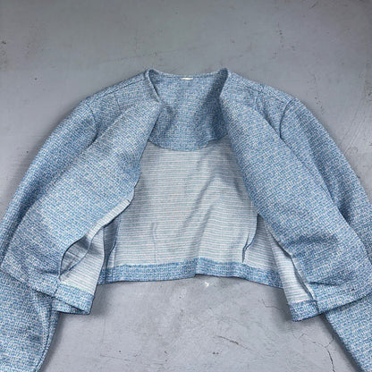 Vtg 70s Blazer Womens Blue Wool Houndstooth Knit Collar Luxury Office USA