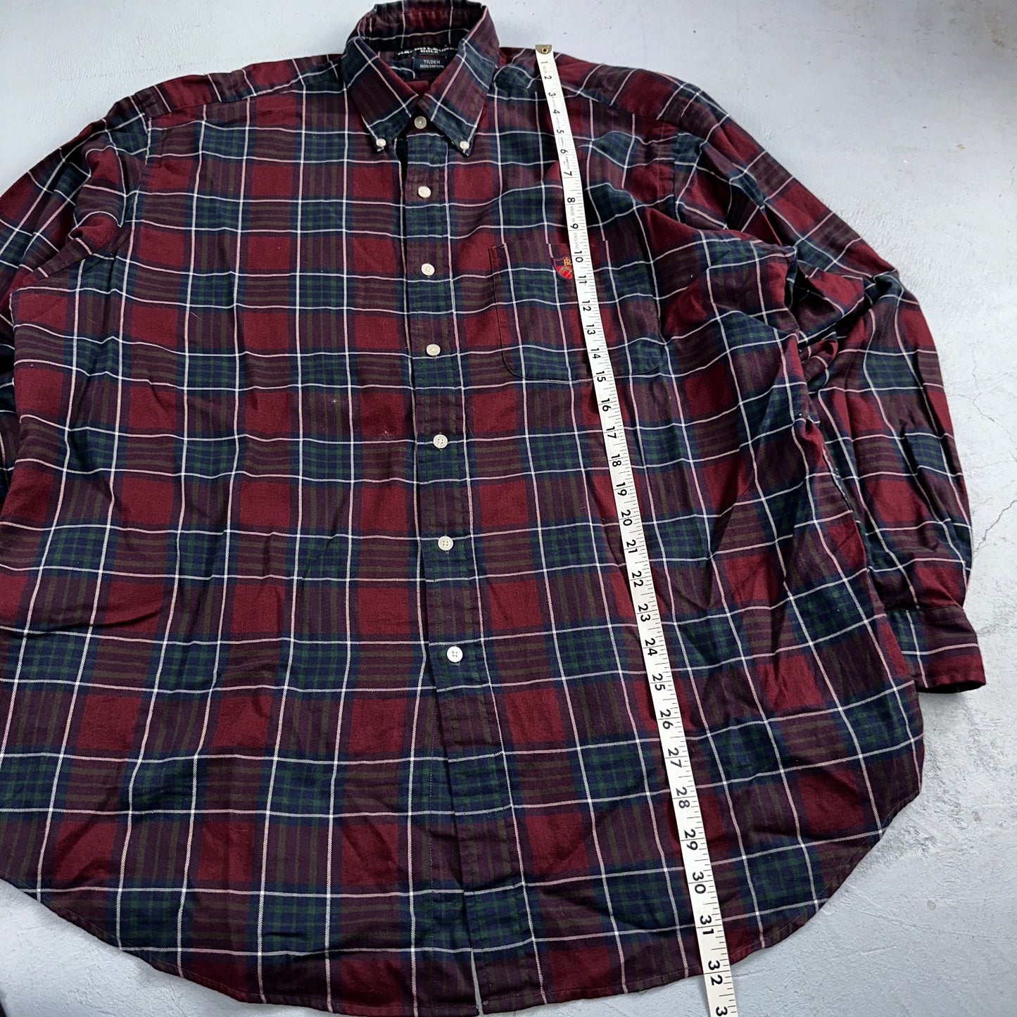 Vintage Polo Ralph Lauren Shirt Mens Large Red Blue Plaid Tilden Golf Crest