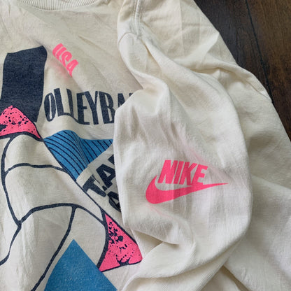 Vintage Nike T Shirt USA Rare Blue Long Sleeve 80s Volleyball 90s Sports Pink