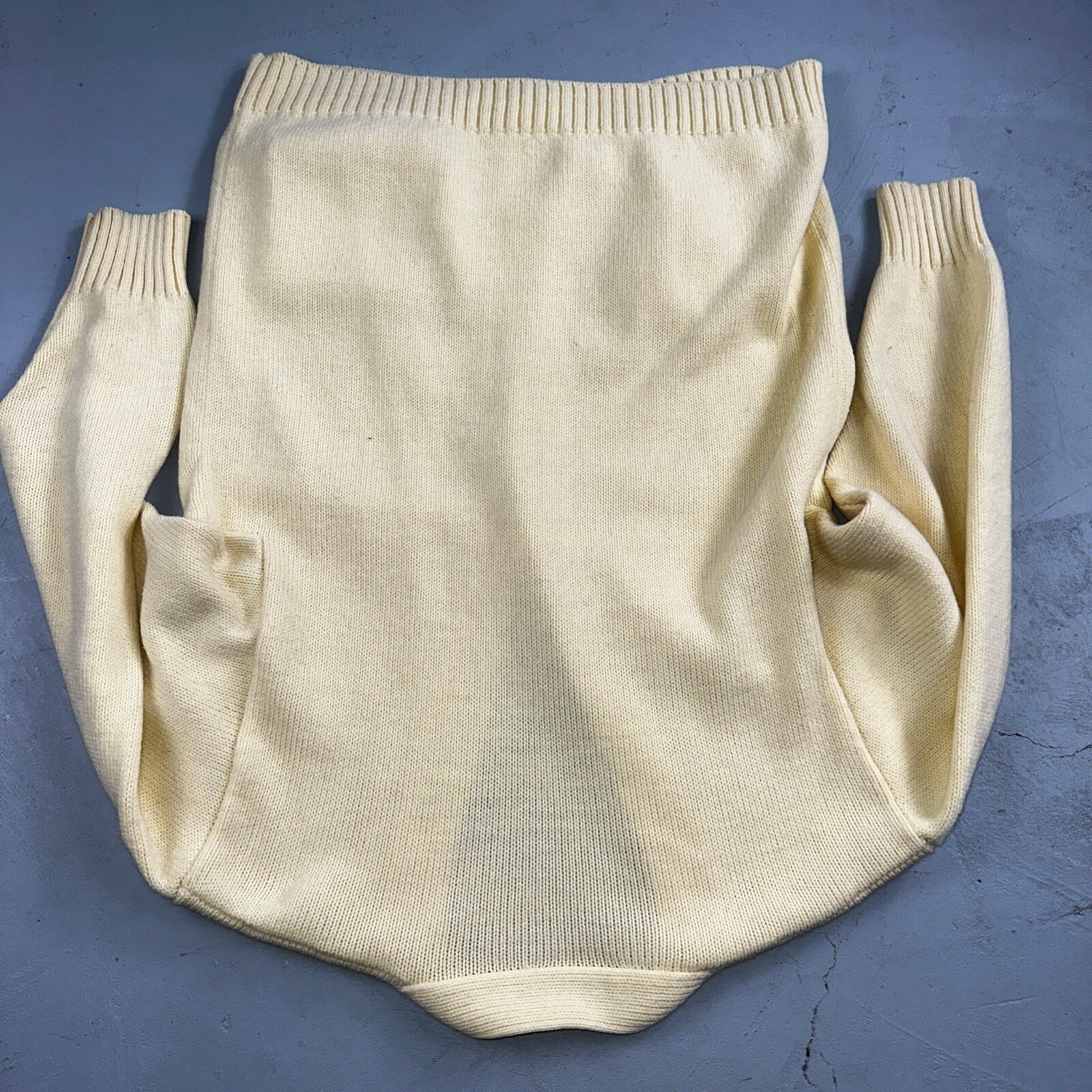 Vintage Yellow Knit Sweater Cardigan Womens 70s 80s Basic Cozy Essential Winter