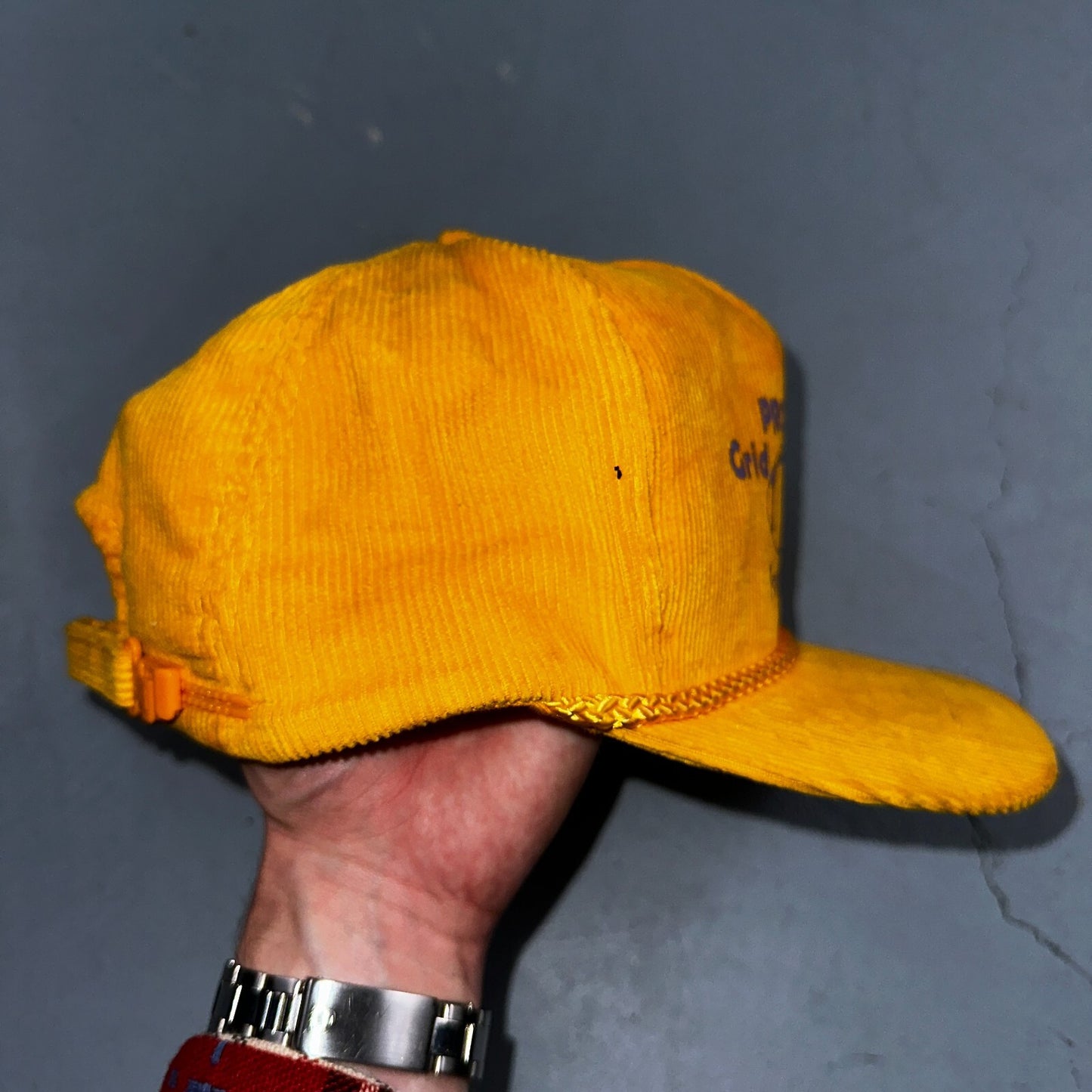 Prosser Football Grid Kids VTG Hat Cap Snapback Yellow Corduroy Otto Trucker Fun