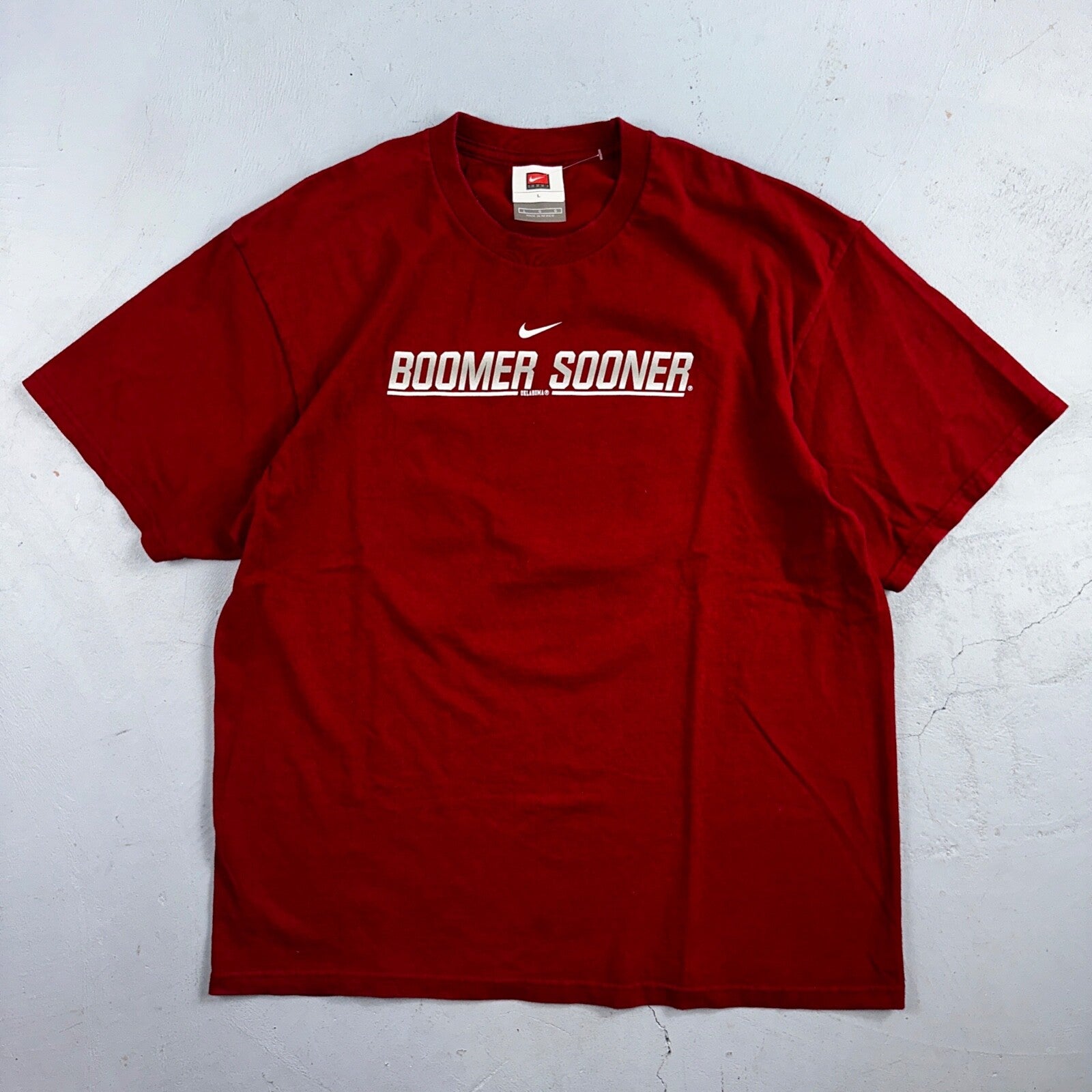 Nike Boomer Sooner VTG T Shirt Oklahoma Center Swoosh Y2K NCCA Football Rare