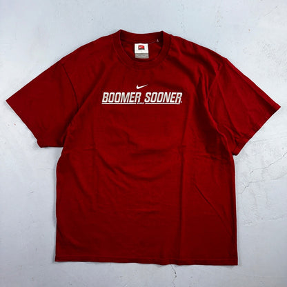 Nike Boomer Sooner VTG T Shirt Oklahoma Center Swoosh Y2K NCCA Football Rare