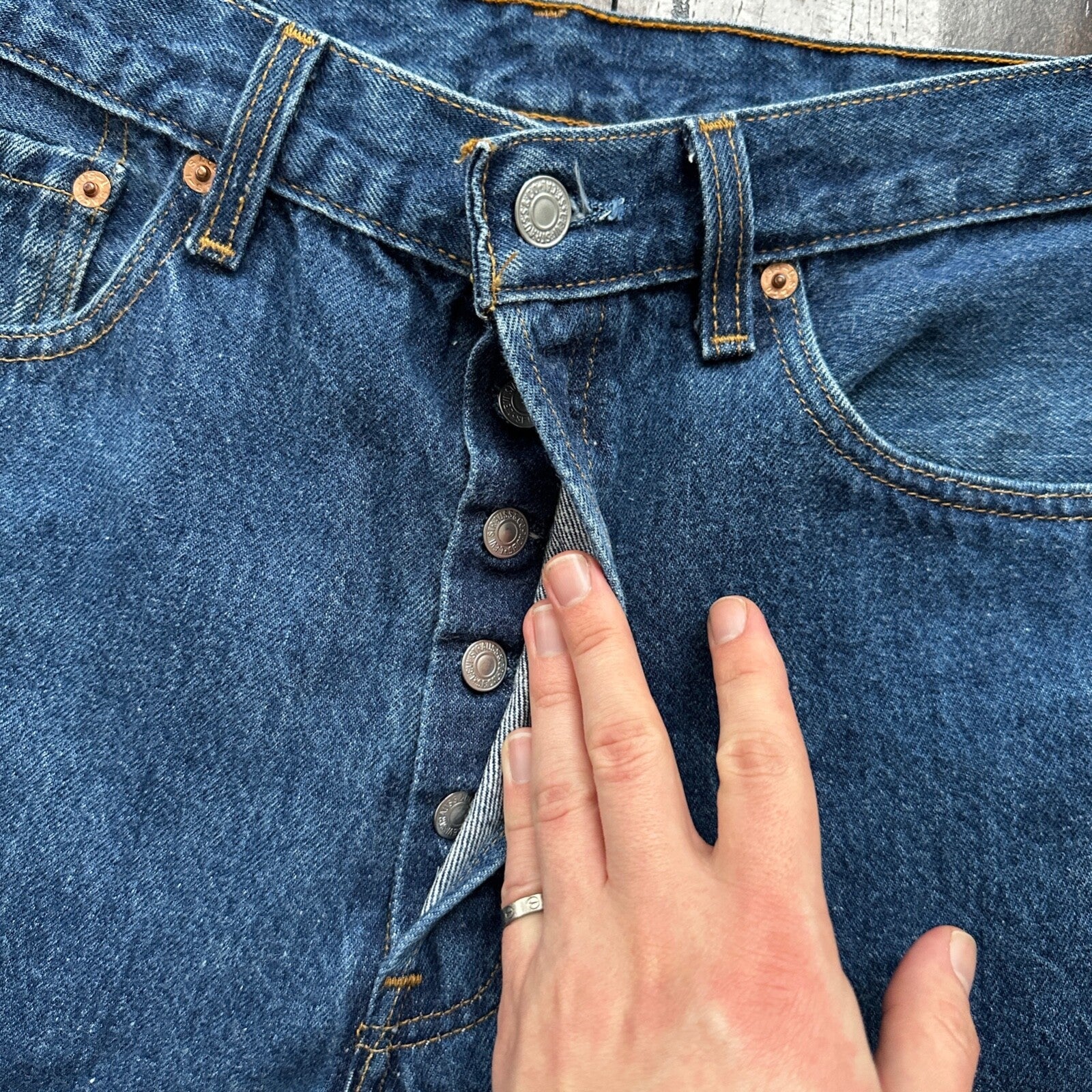 Vintage 90s Levis 501 34x32 USA Blue Denim Jeans Act 30x27 Thrashed Distressed