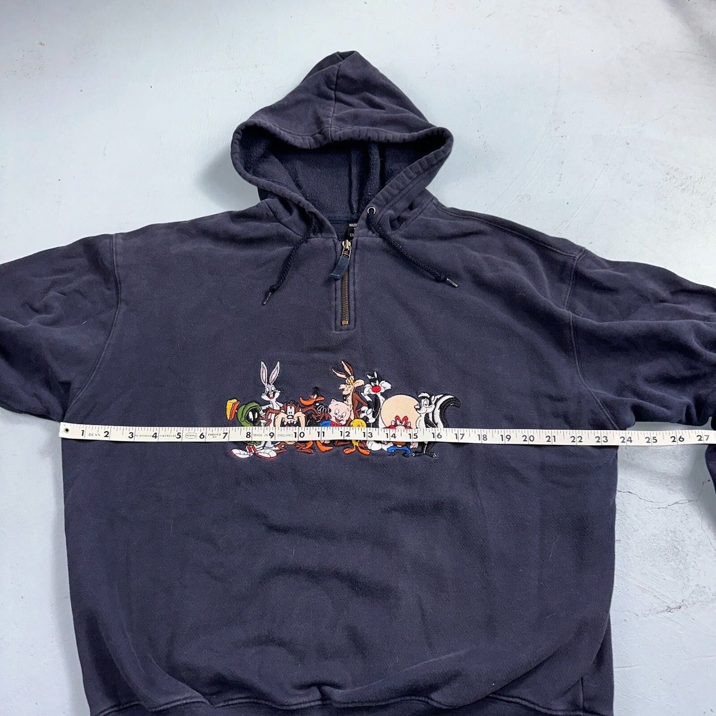 Vintage Warner Bros Studio Store Embroidered Looney Tunes Quarter Zip Hoodie M