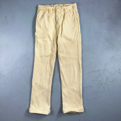 1930s 1940s Pants Mens 27 Yellow Corduroy Chino Straight Pockets Palm Beach Suit