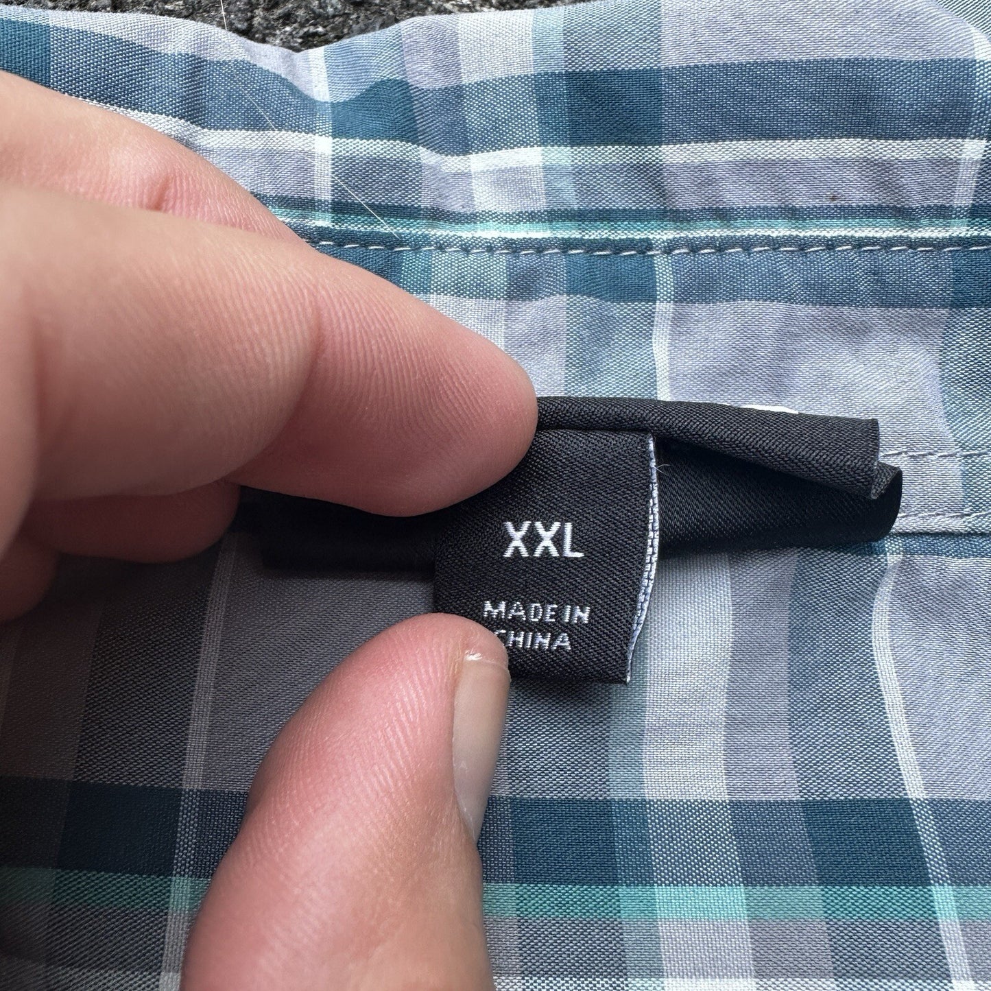 Patagonia Worn Wear Button Up Snap Shirt Short Sleeve Blue Gray Plaid Men Sz 2XL