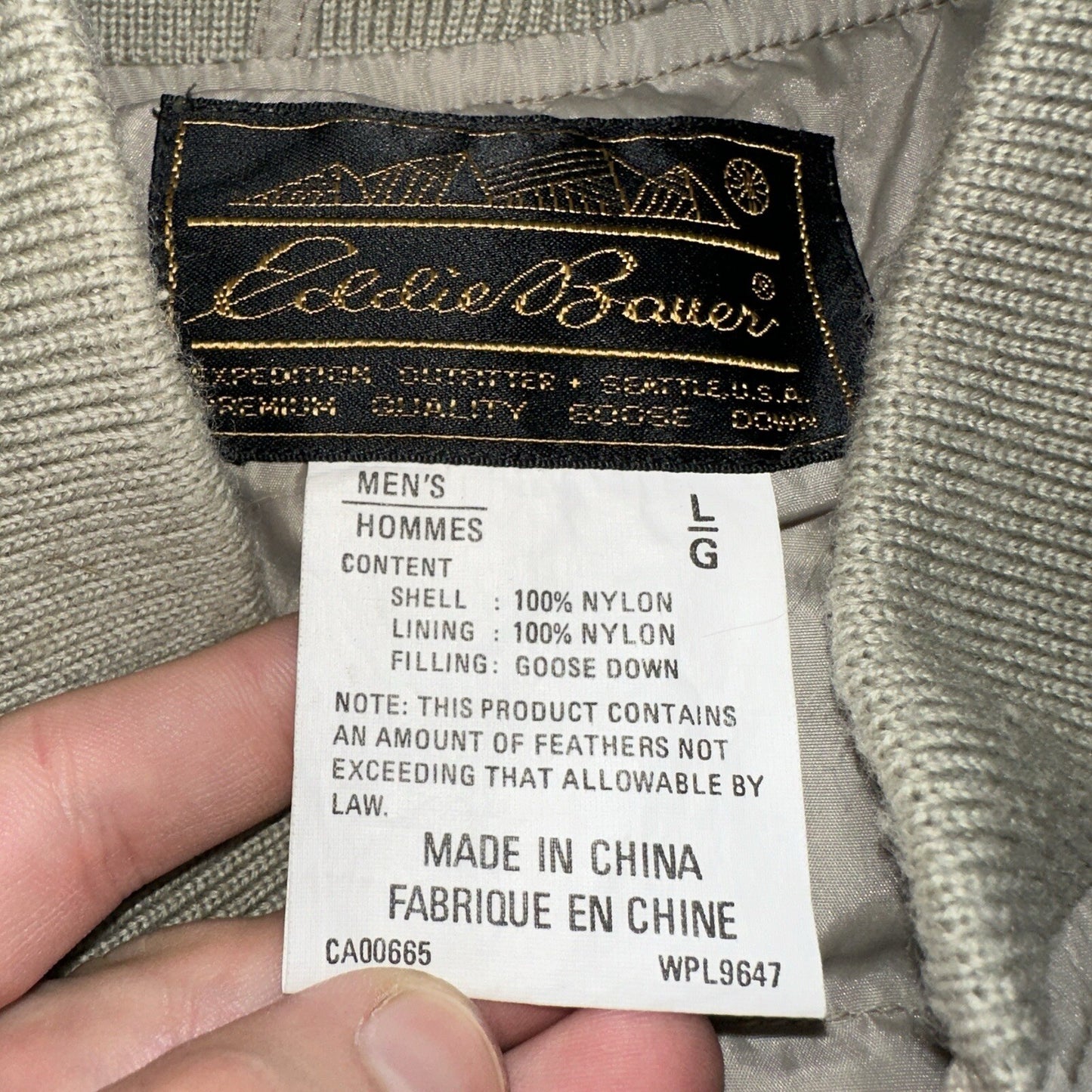 Eddie Bauer VTG 90s Goose Down Puffer Vest Jacket Size Large Beige Winter Style