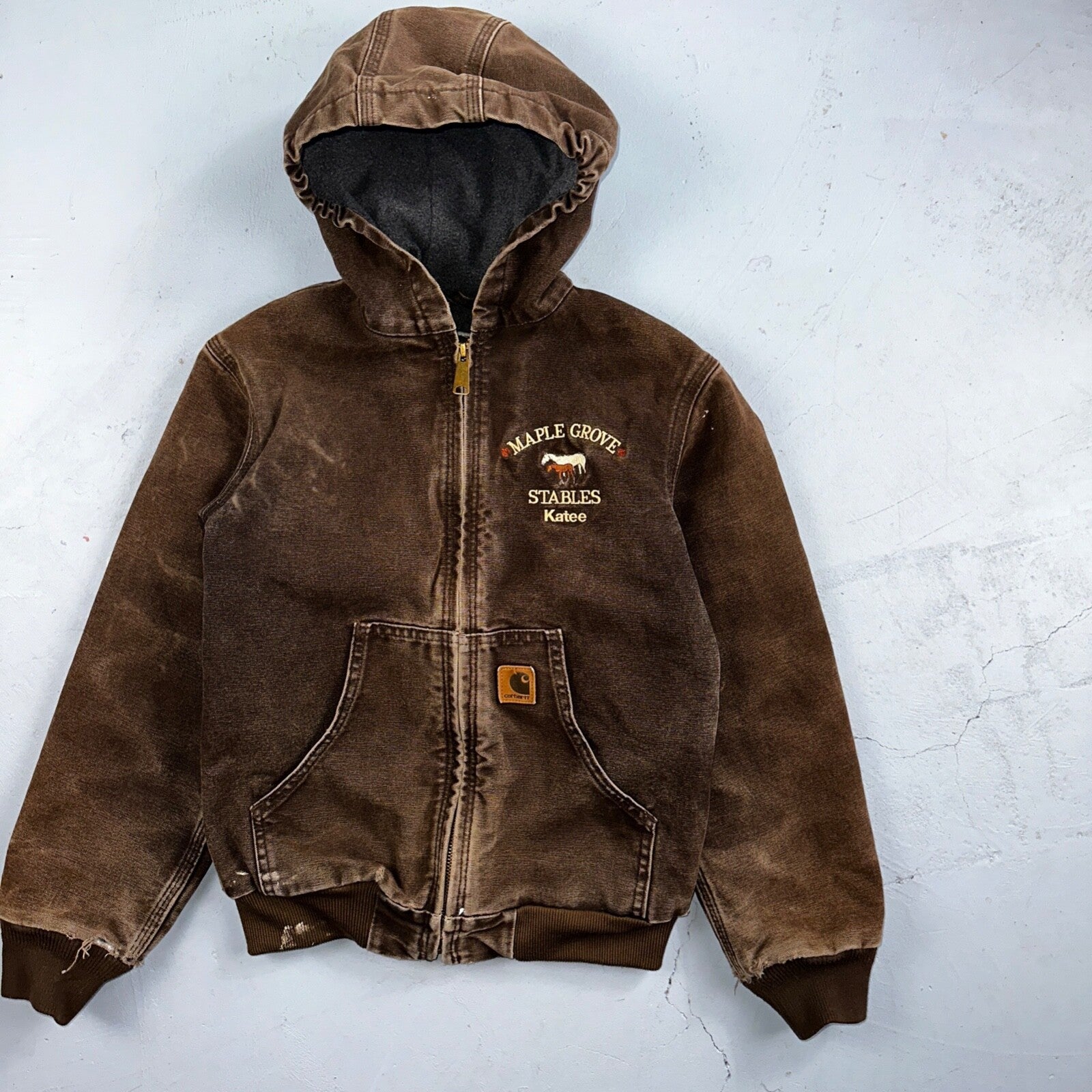 Carhartt Canvas Coat Bomber Jacket Workwear Hood Small Youth Boys Kids Detroit