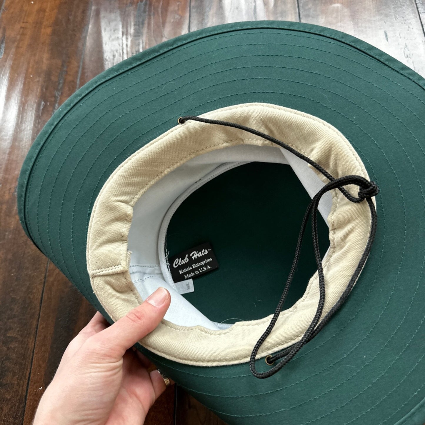 Vintage Summer Club Wide Brim Hat Australia Chin Strap Beach Sun Boho Green Hike