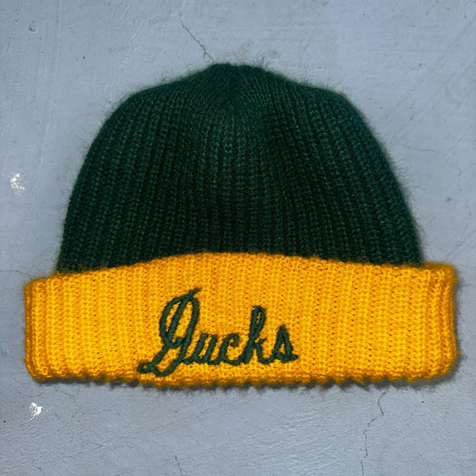 Vintage Oregon Ducks Cuffed Beanie Hat Cap Yellow Green PDX Eugene 80s
