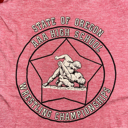 Oregon Champion Wrestling Red VTG T Shirt Raglan Single Stitch High School 80s