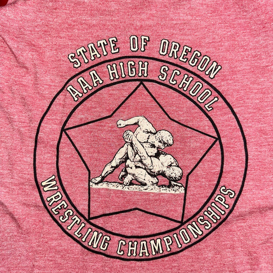 Oregon Champion Wrestling Red VTG T Shirt Raglan Single Stitch High School 80s