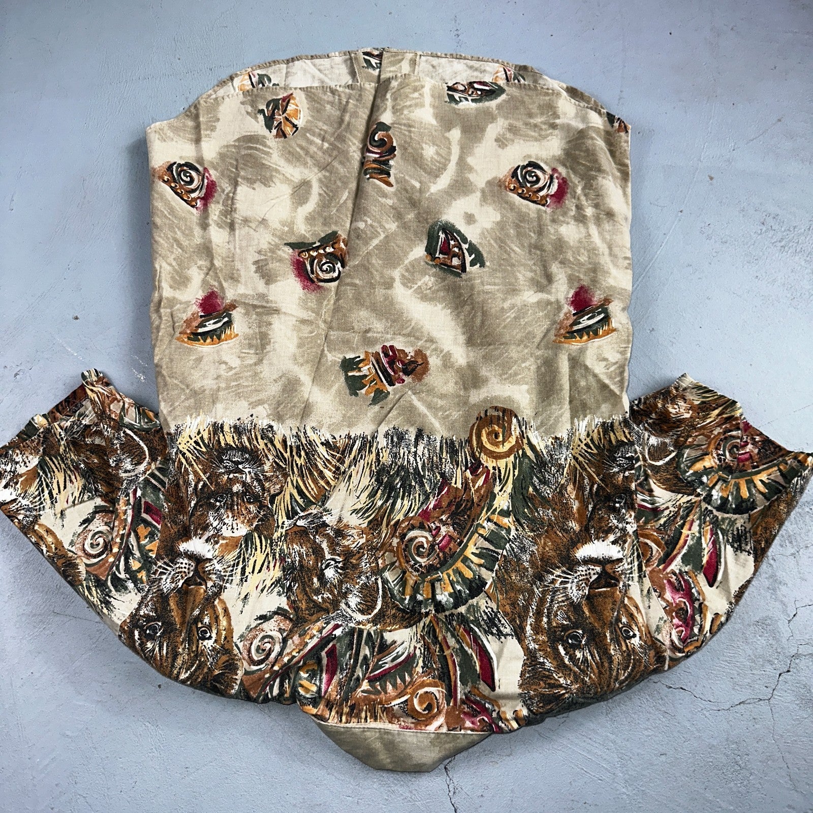 Vtg Act III USA Made Shirt Button Up Blouse African Safari Lion Tigers Small 80s