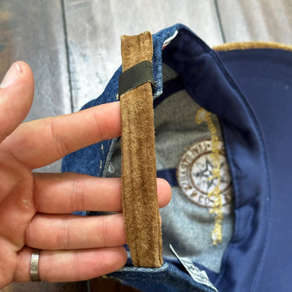Vintage Levis Jeans Blue Denim w/ Brown Suede Leather Bill Strapback Hat Cap