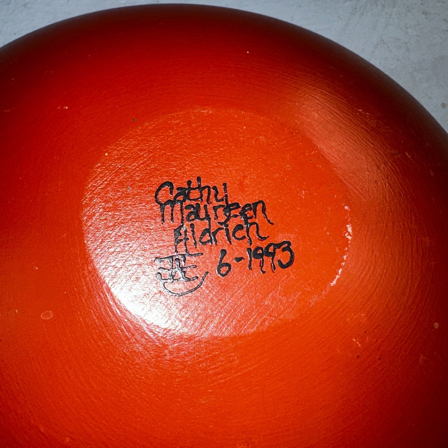 1993 Signed Studio Pottery Plate Bowl Set Cathy Maureen Aldrich Red Wood Art 90s