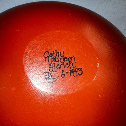 1993 Signed Studio Pottery Plate Bowl Set Cathy Maureen Aldrich Red Wood Art 90s