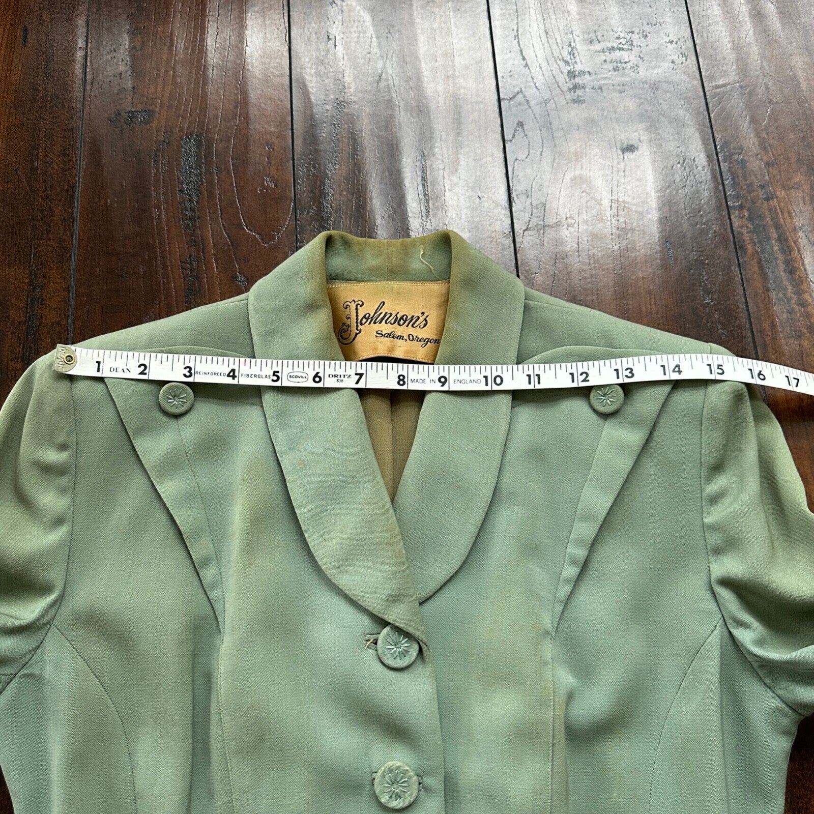 1950s Teal Green VTG 2 Piece Womens Houndstooth Suit Joselli MCM Wool 50s 40s